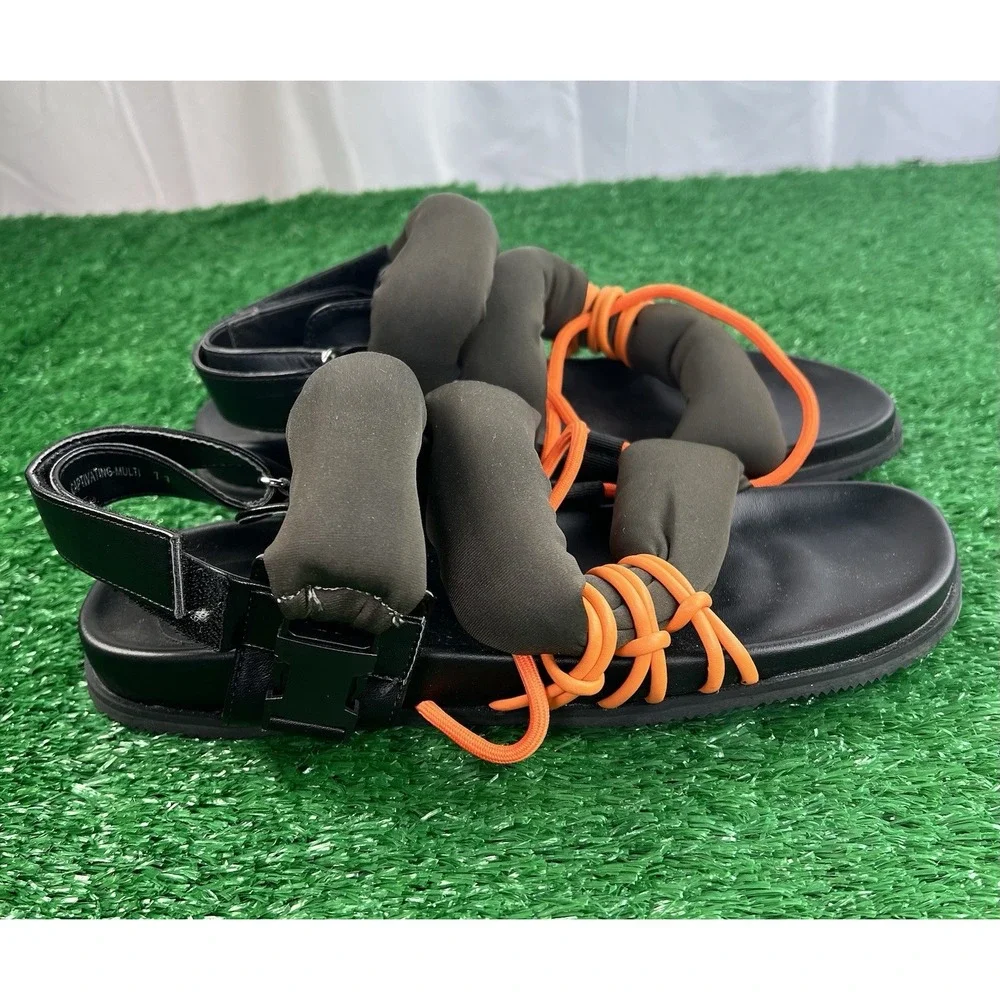 Azalea Wang Olive and Orange Padded Strap Sandals